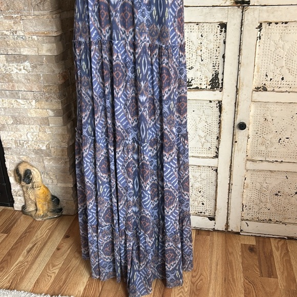 Sundance navy tiered sleeveless racerback maxi dress aztec print lined - Picture 3 of 15